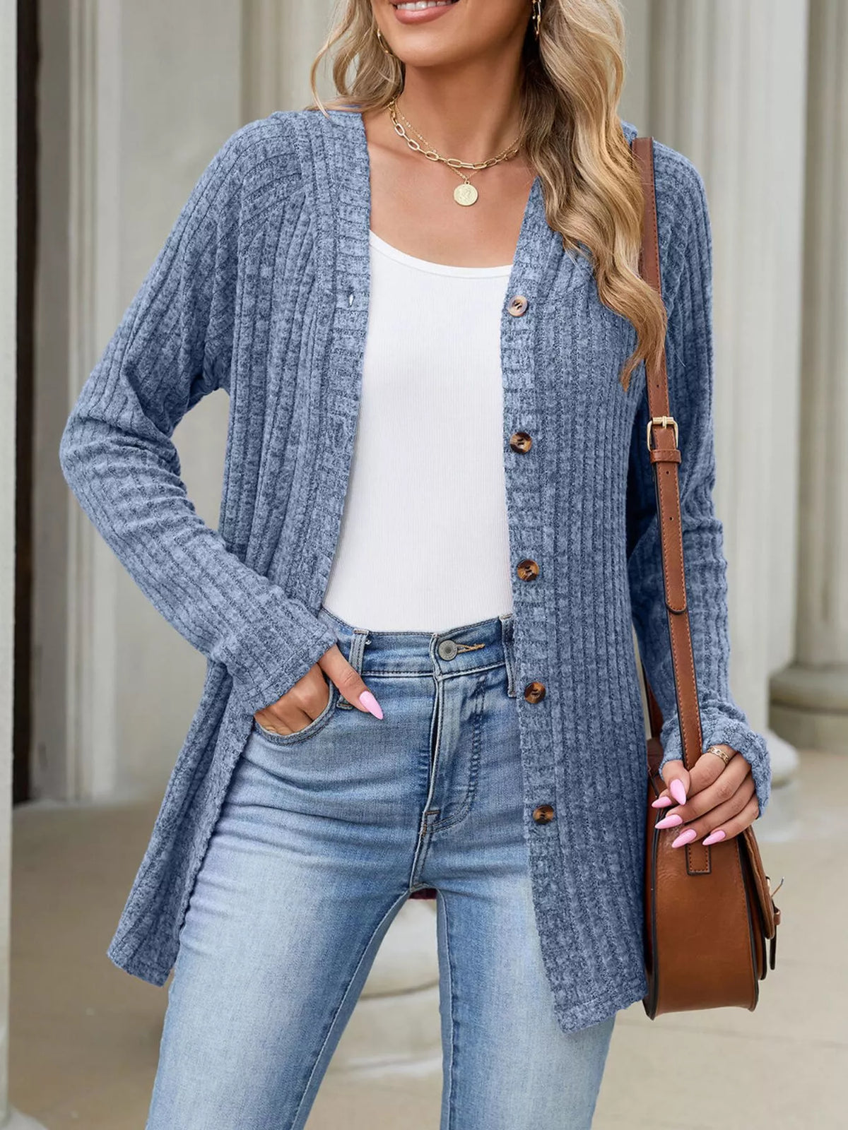 Venke ribbstickad cardigan