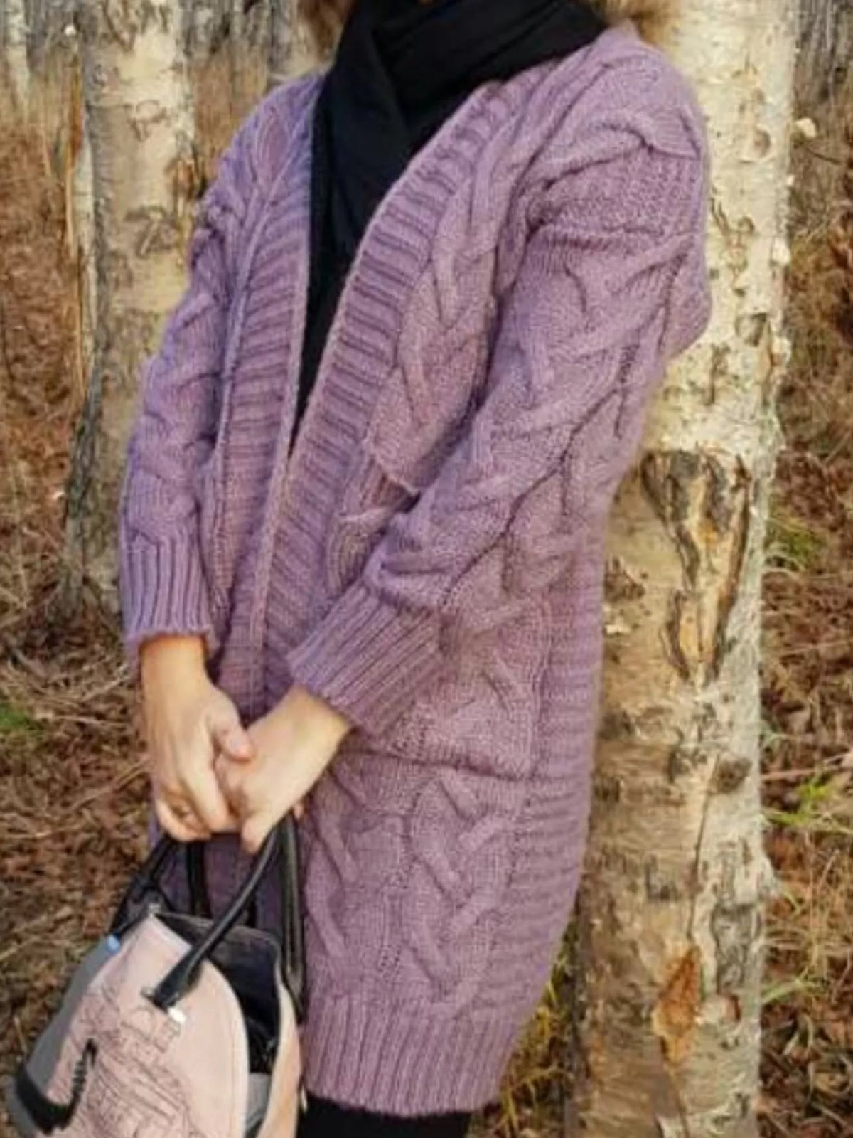 Torgerd kabelstickad cardigan, lila