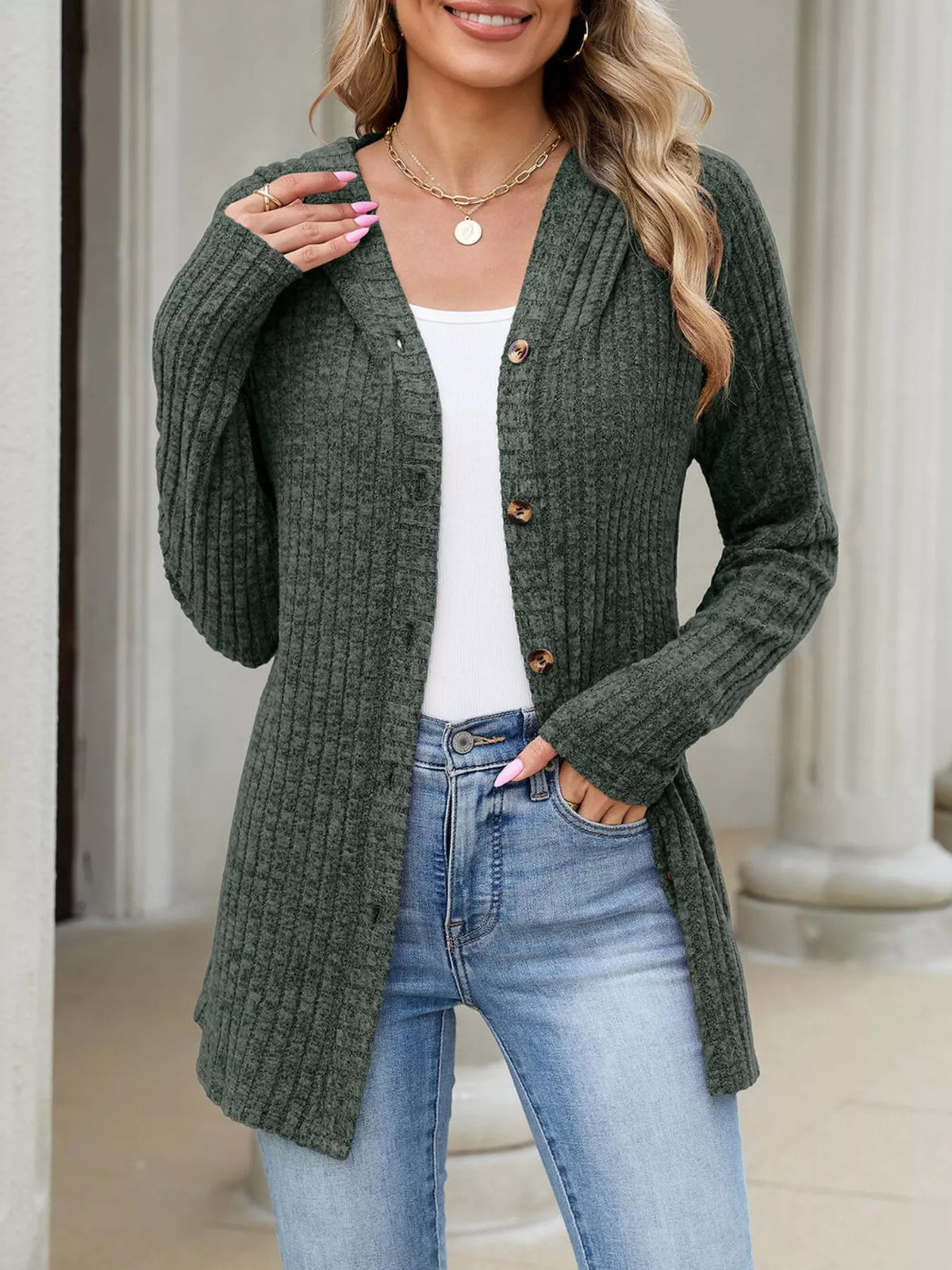 Venke ribbstickad cardigan