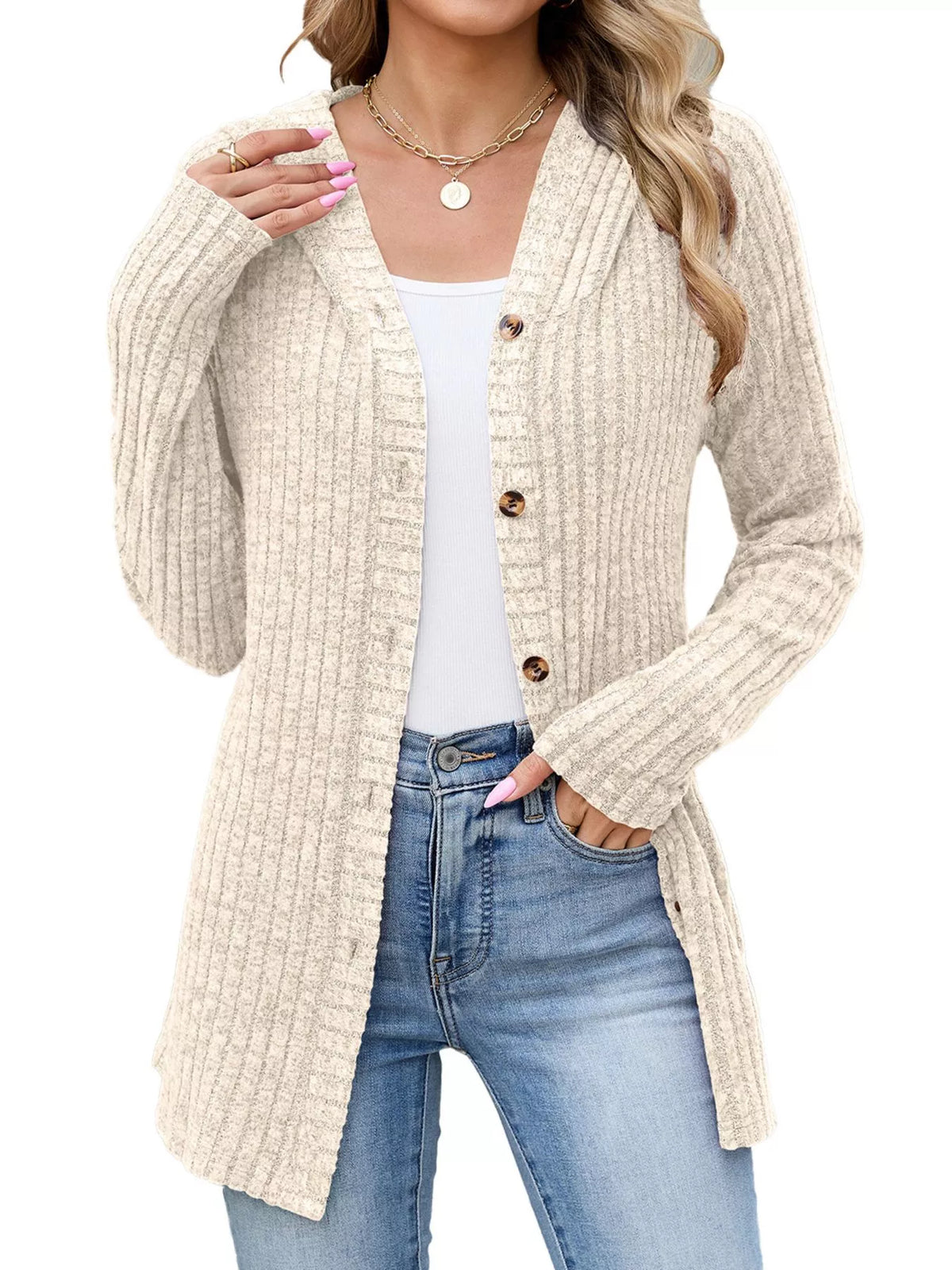 Venke ribbstickad cardigan