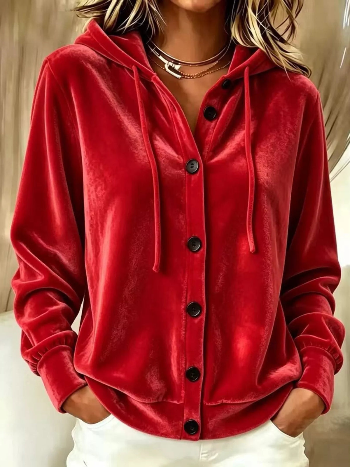 Susanne hoodie i sammet, röd