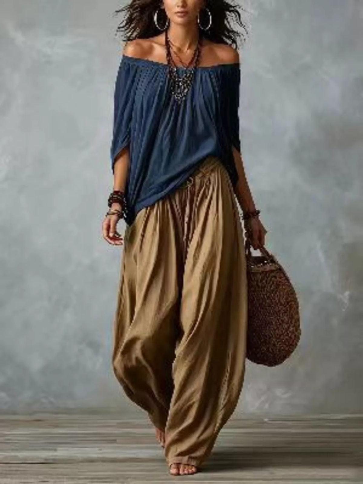 Amara off-shoulder set, mörkblå