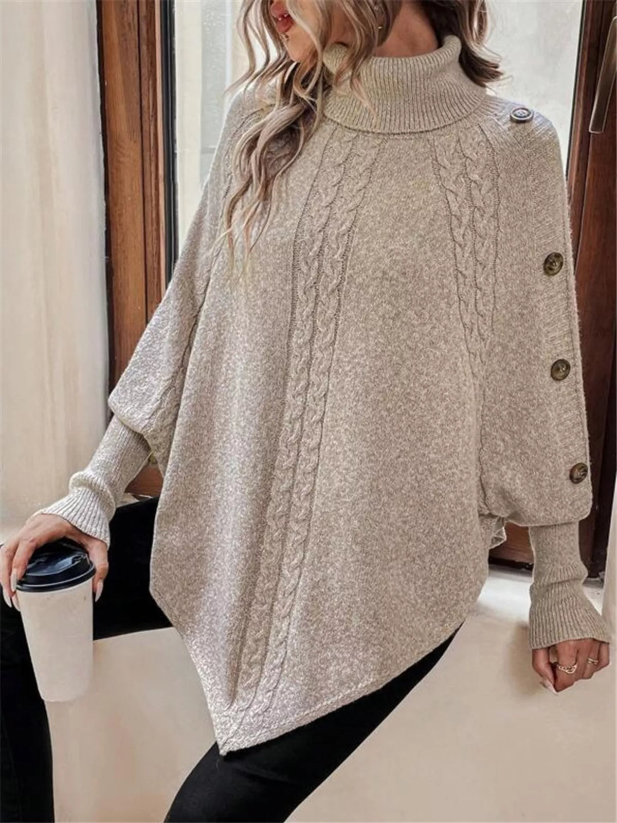 Femke kabelstickad tröja, khaki