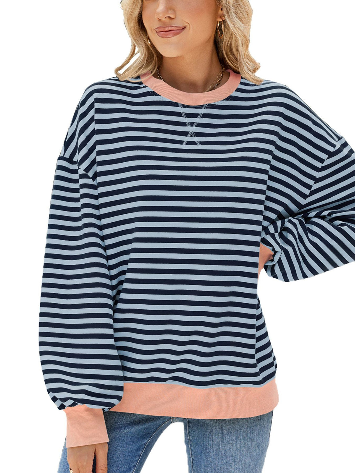 Alvhild randig sweatshirt, dimblå