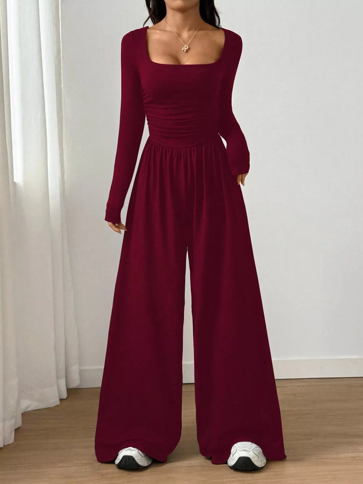 Jelena jumpsuit med fyrkantig ringning, mörkröd
