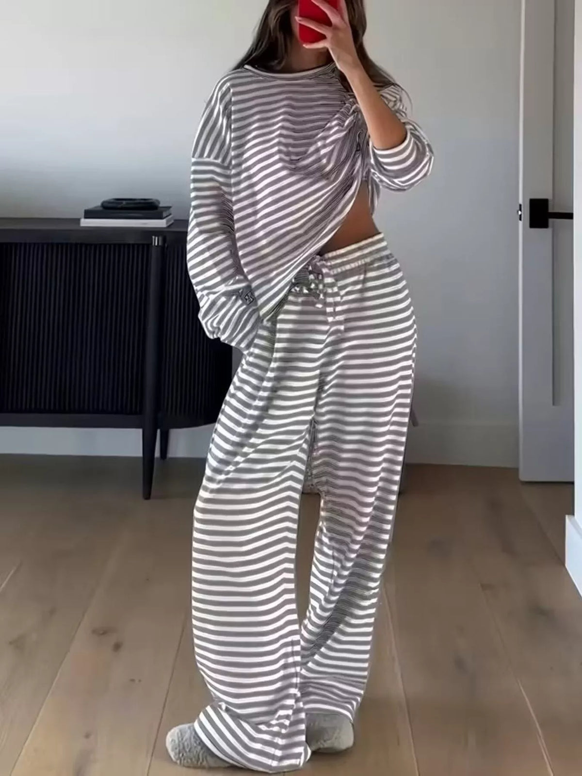 Marigold randigt set, grå
