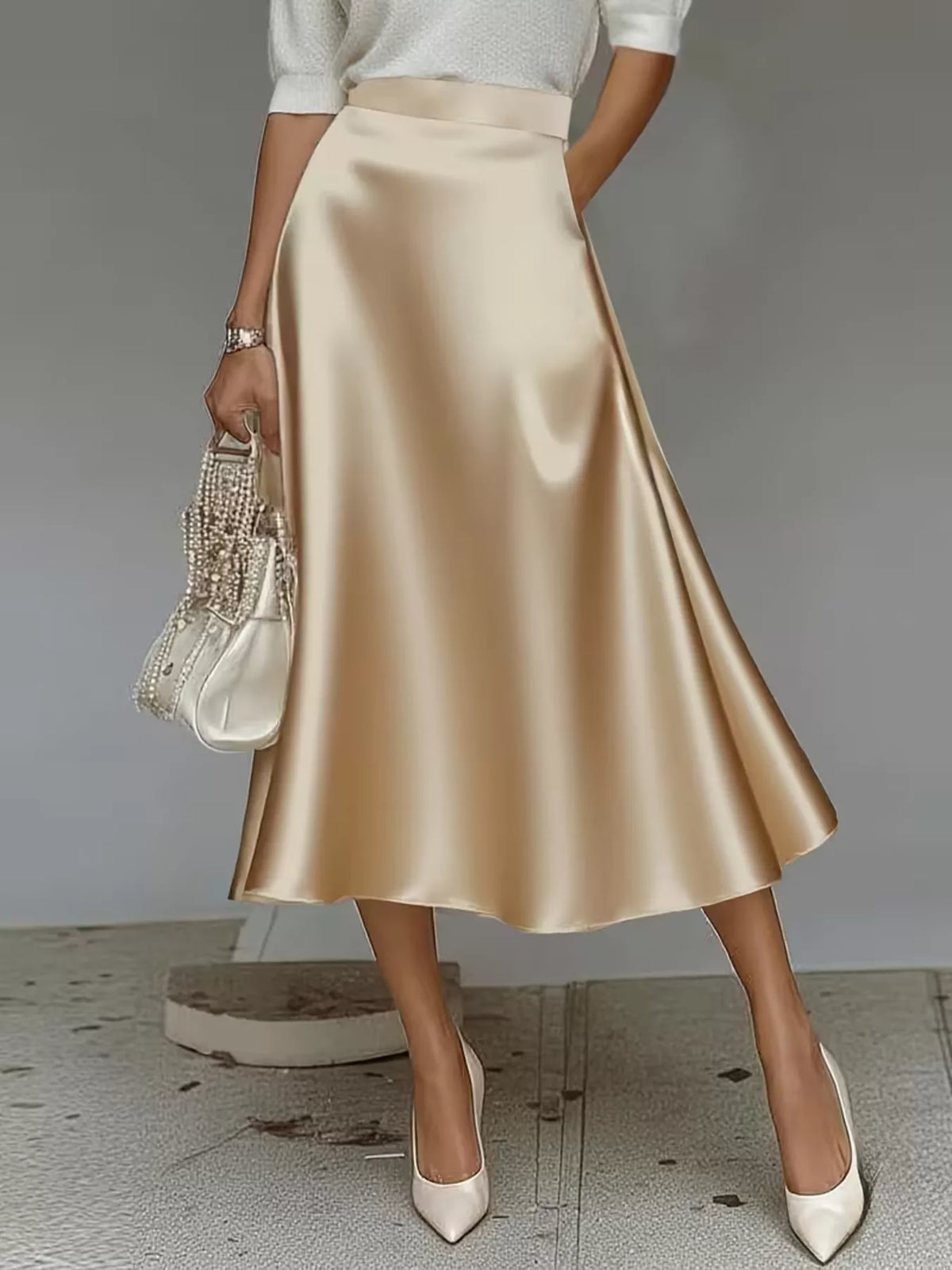 Ingalill midikjol i satin, khaki