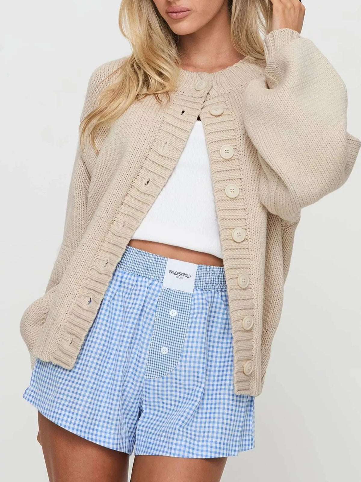 Yvette grovstickad cardigan, beige