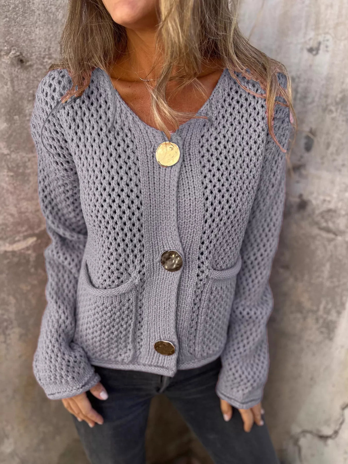 Verity virkad cardigan, grå