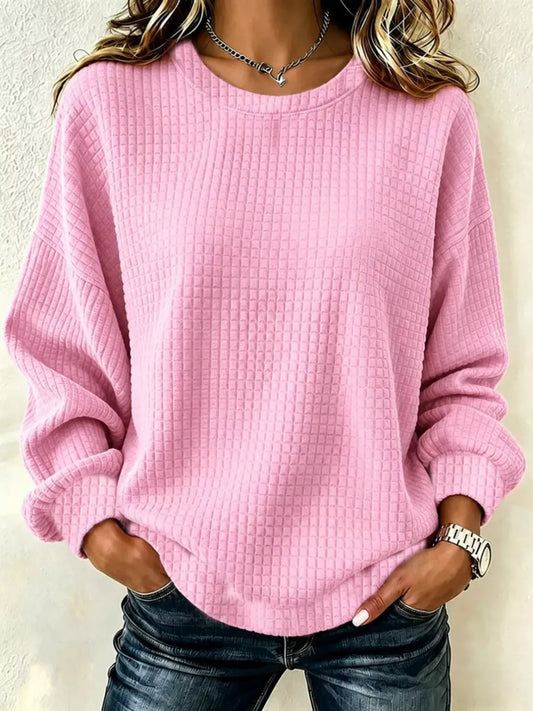 Alfrida våffelstickad sweatshirt, rosa