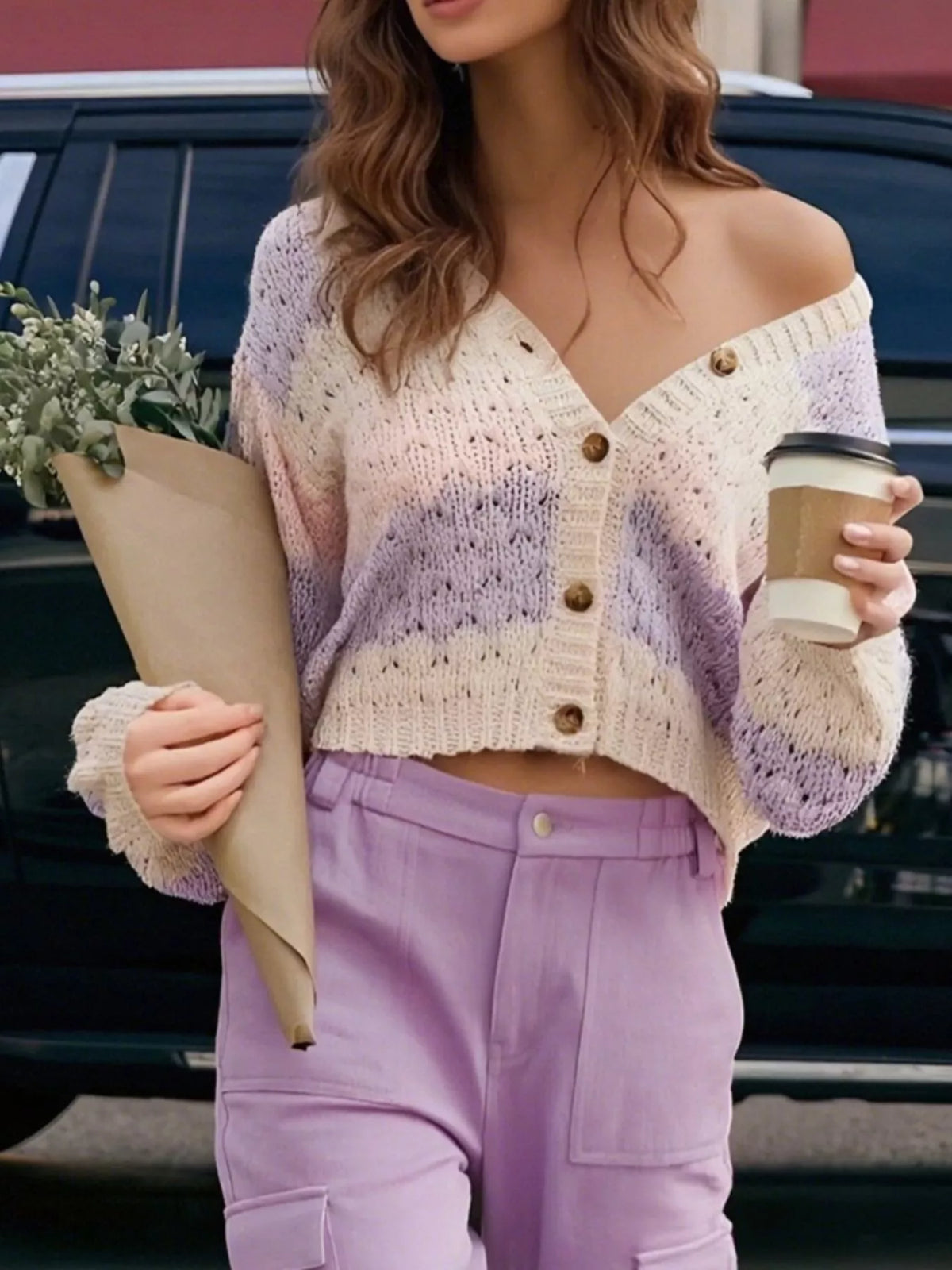 Magali cardigan med färgblock, rosa
