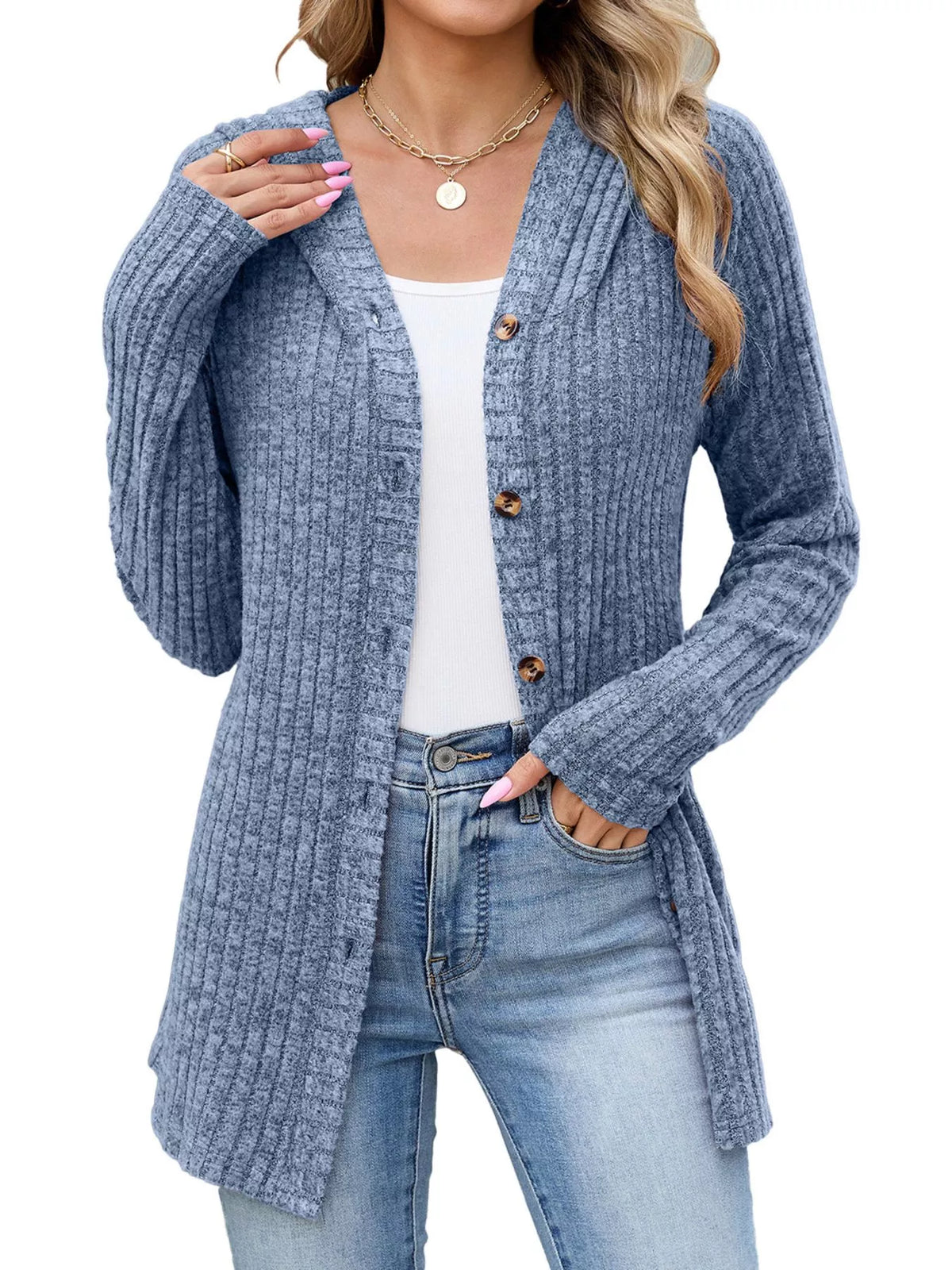 Venke ribbstickad cardigan, flerfärgad blå