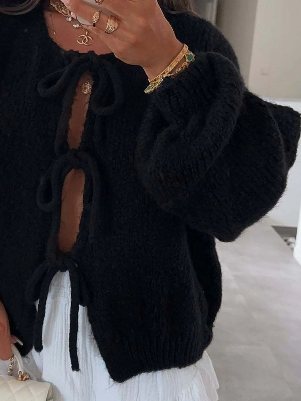 Kinga cardigan med rosett