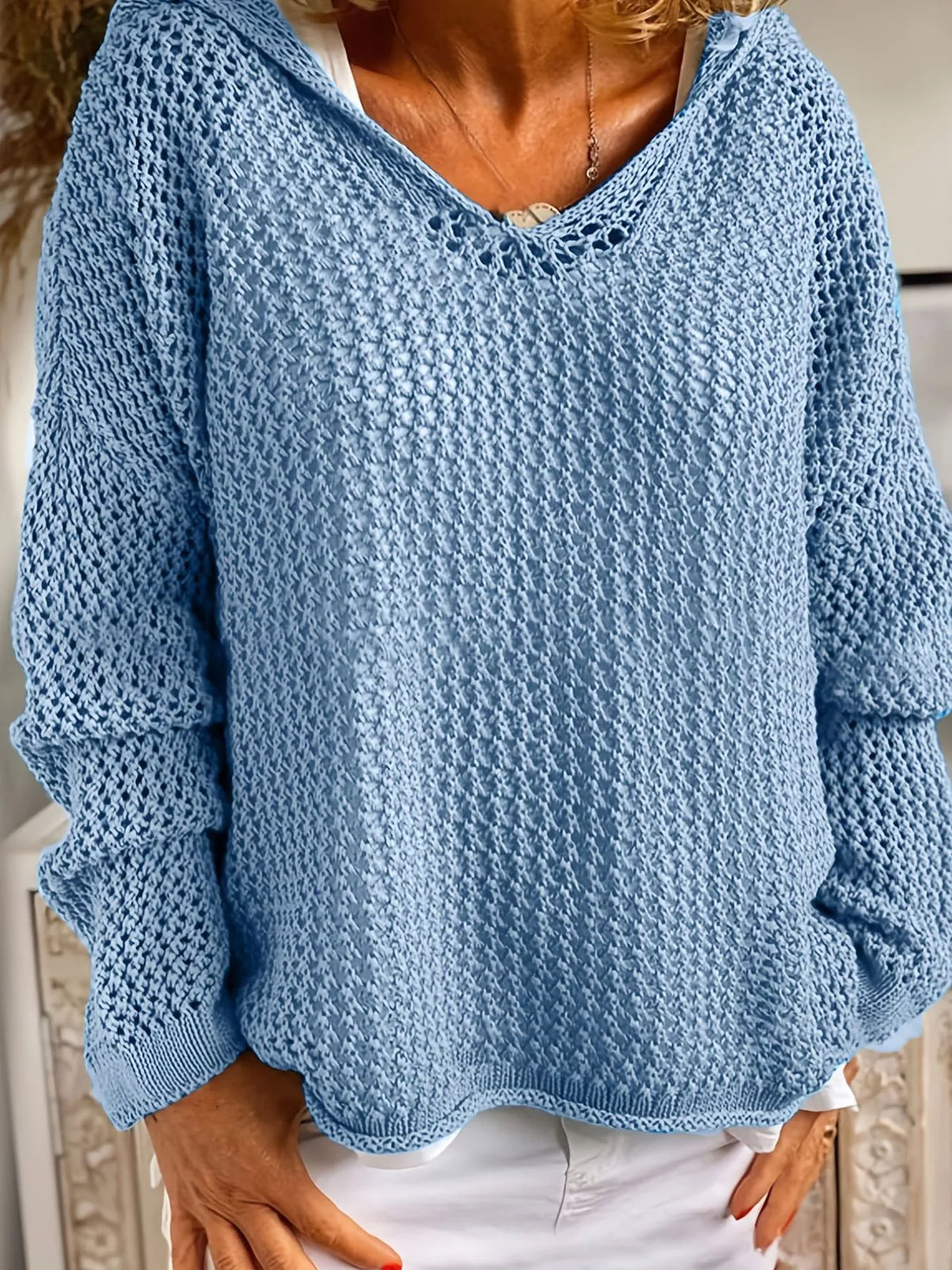 Majbritt hålstickad tröja, blå