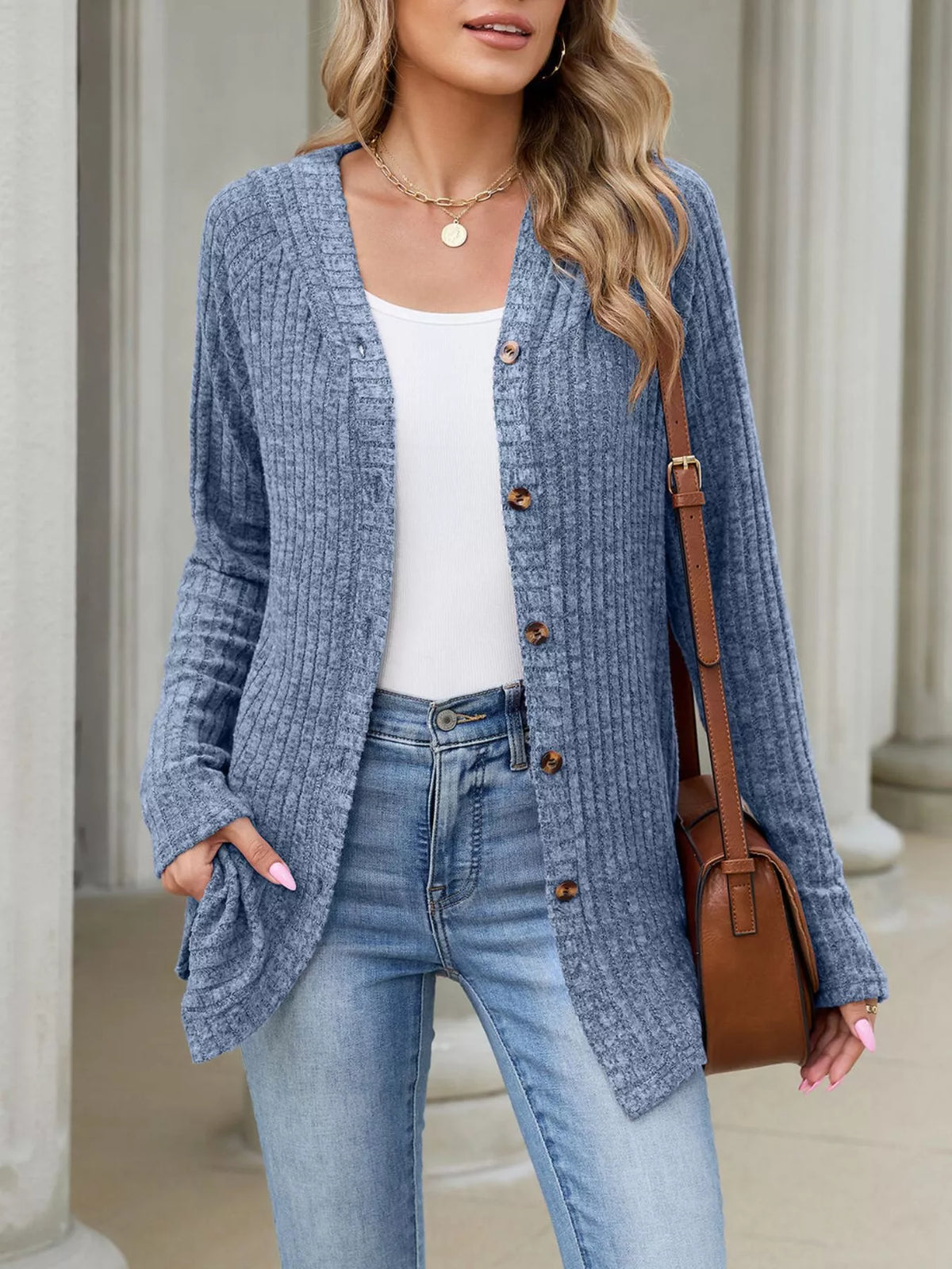 Venke ribbstickad cardigan