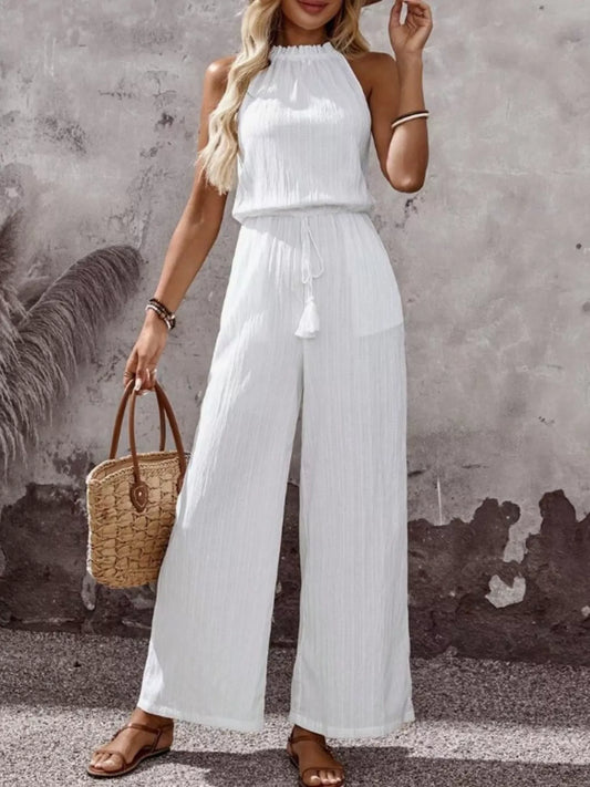 Isalie jumpsuit med tofsar, vit