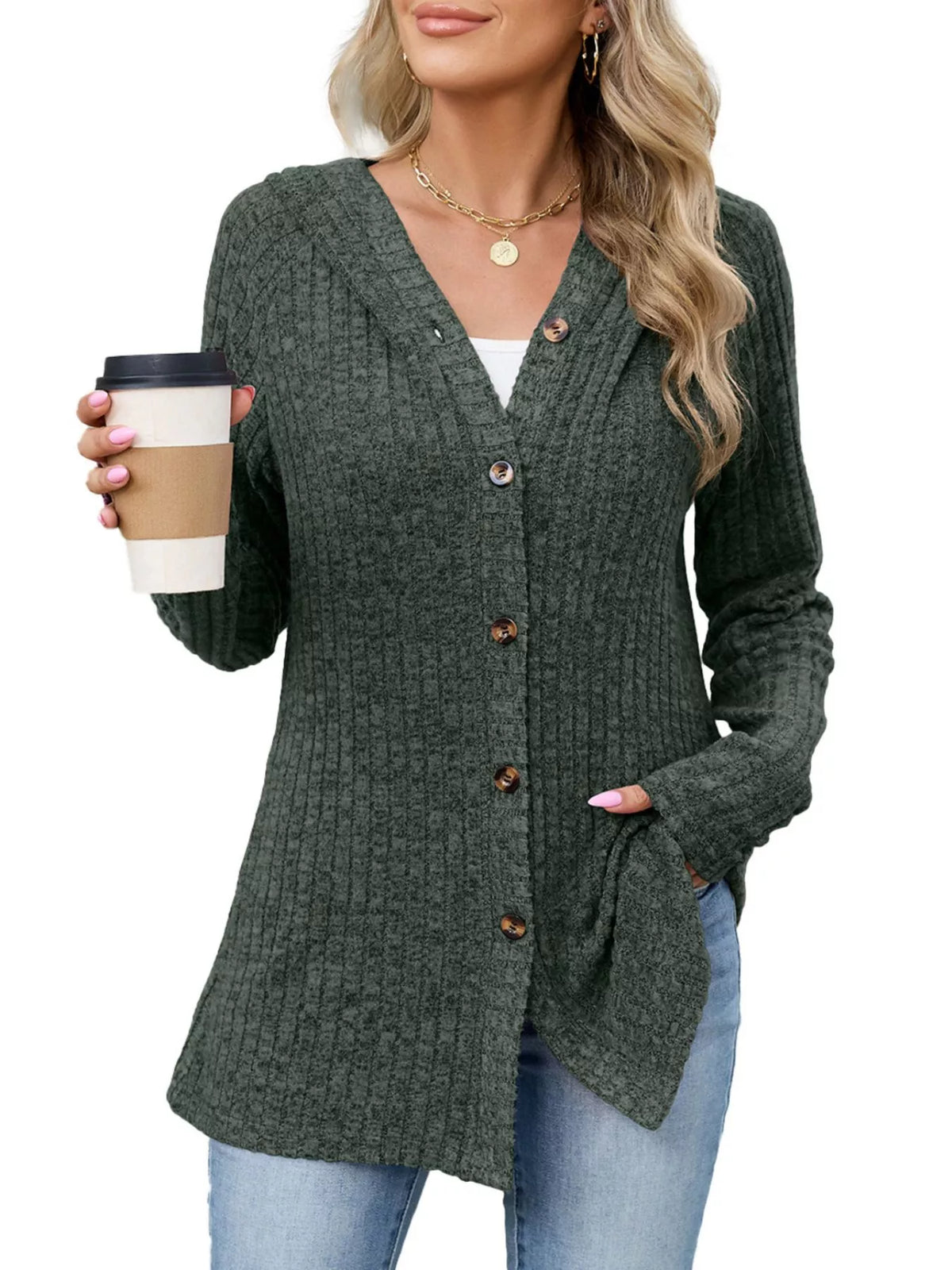 Venke ribbstickad cardigan