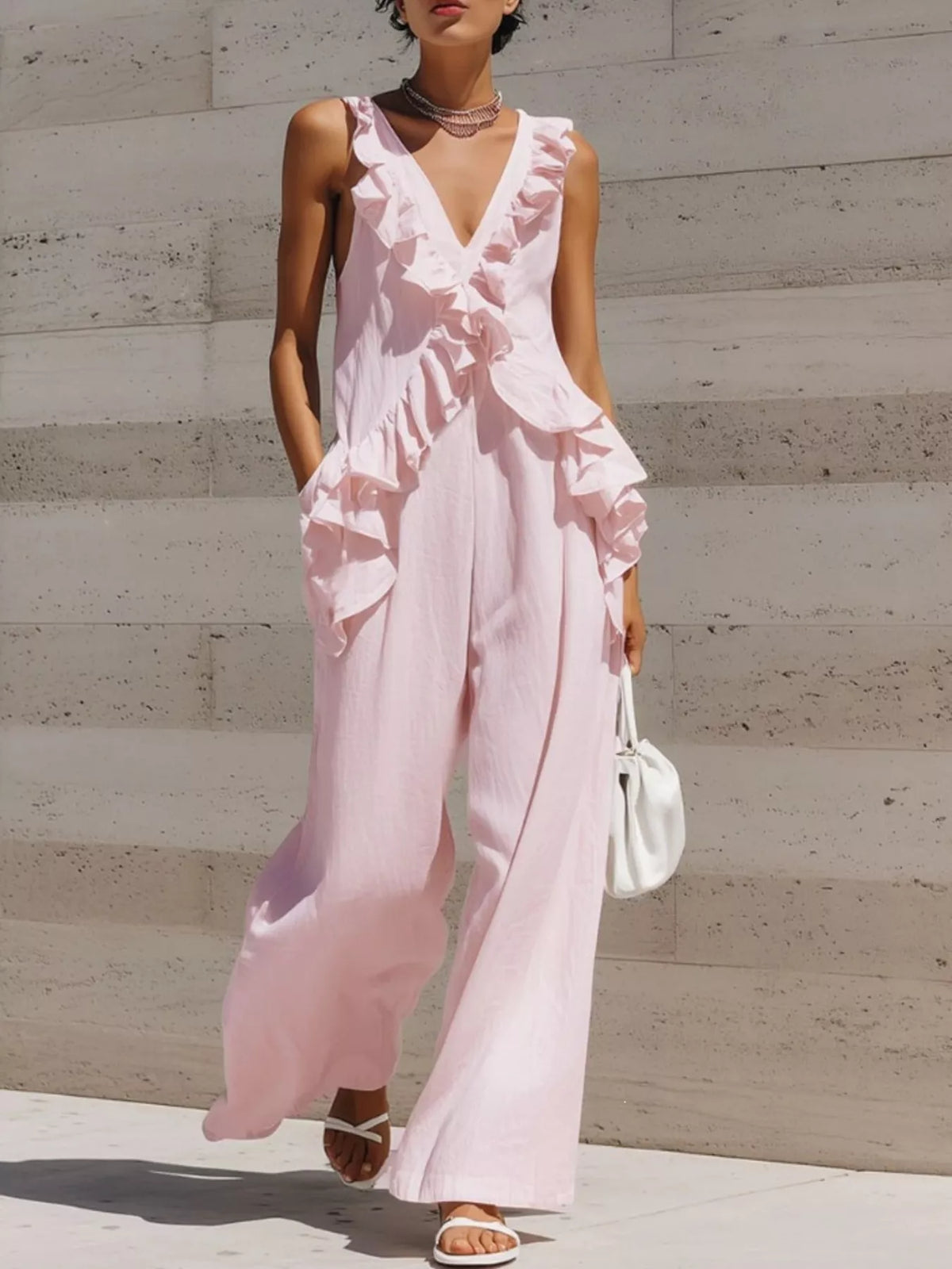 Calliope jumpsuit med volanger, rosa