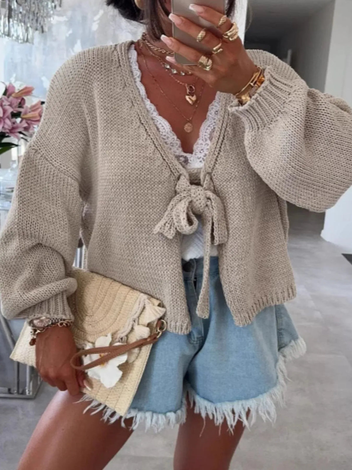 Amya croppad cardigan, beige