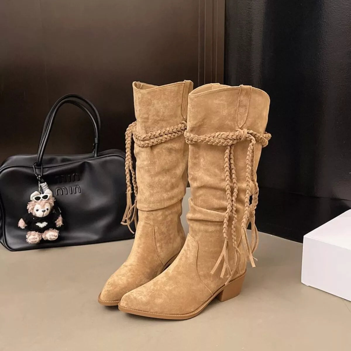 Beth boots i läderlook, aprikos