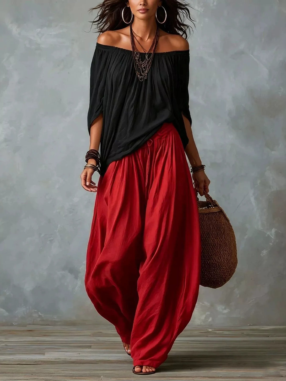 Amara off-shoulder set, röd och svart