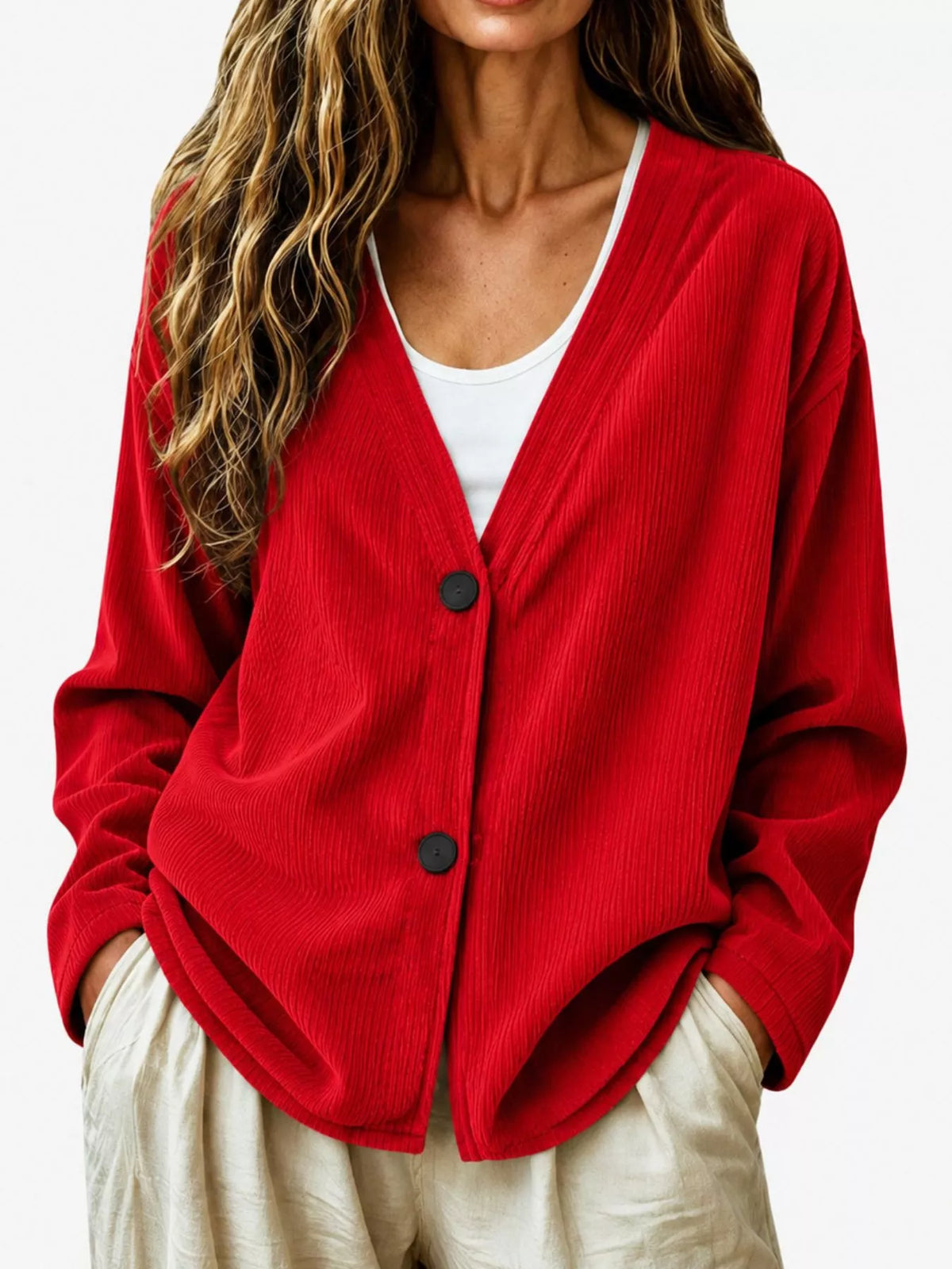 Thyra cardigan i manchester, scharlakansröd