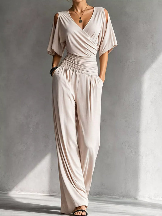 Angela jumpsuit med markerad midja, aprikos