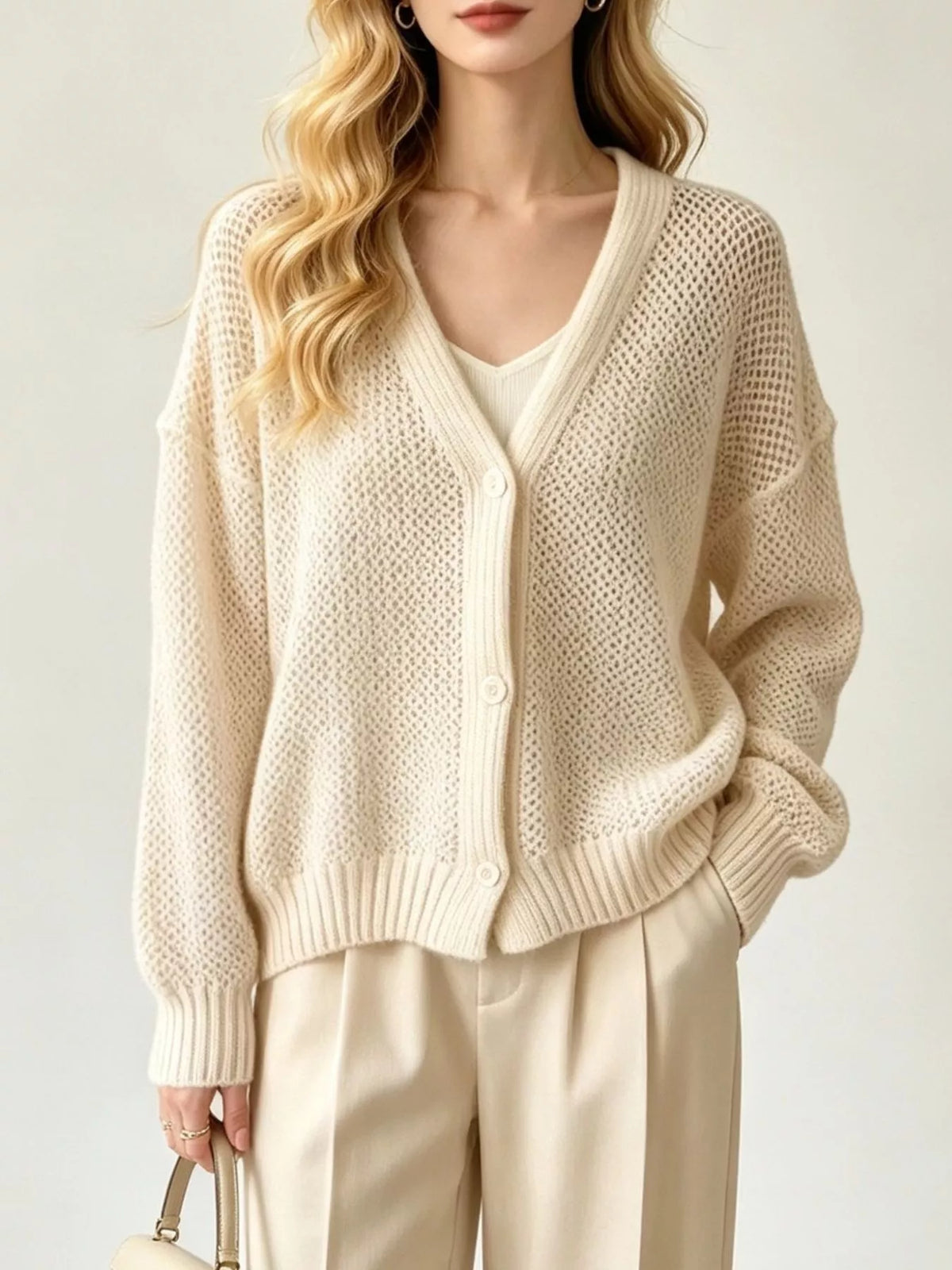 Solbritt v-ringad cardigan, beige