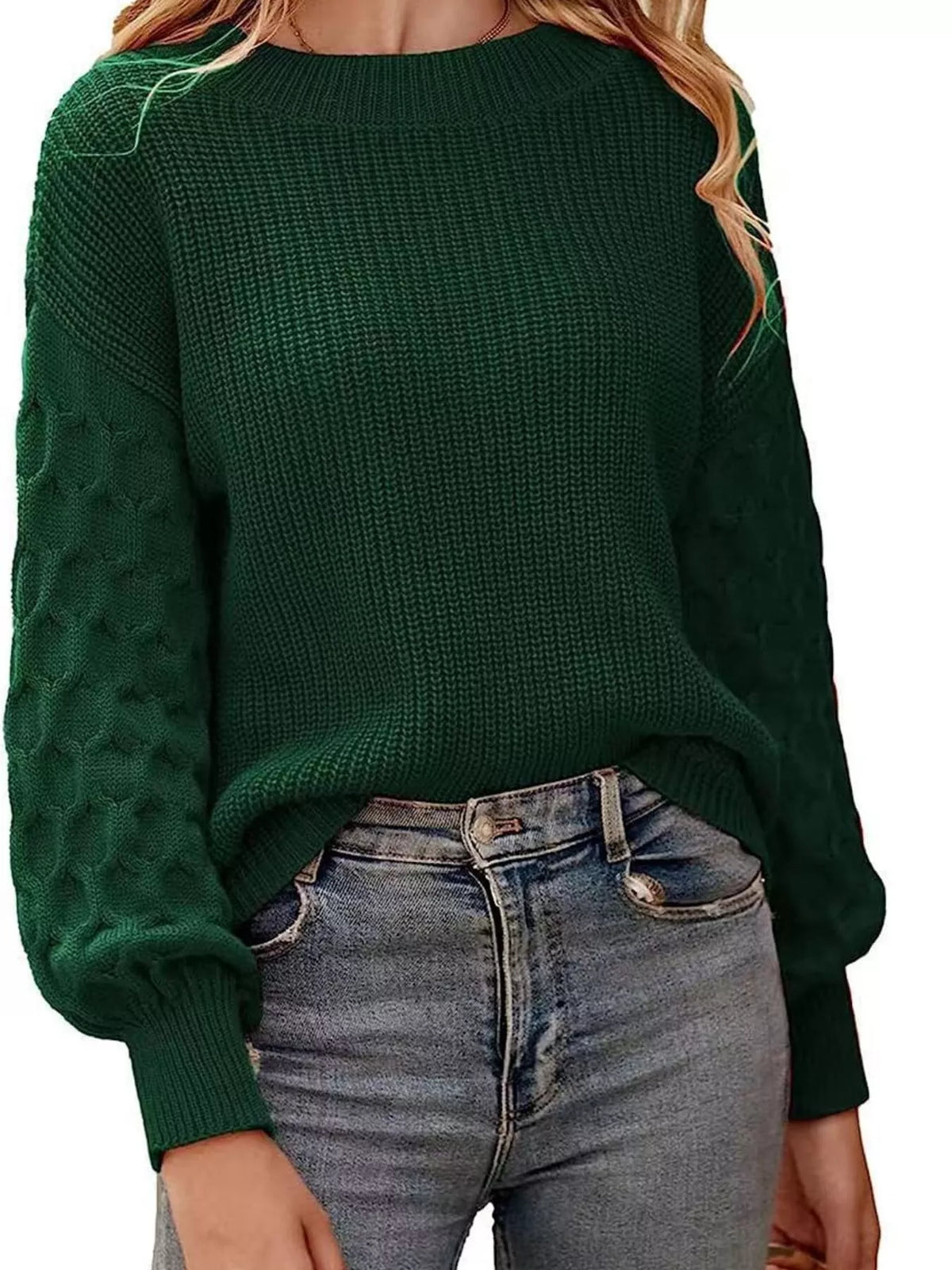 Cornelia tröja med ribbad ärm, grön