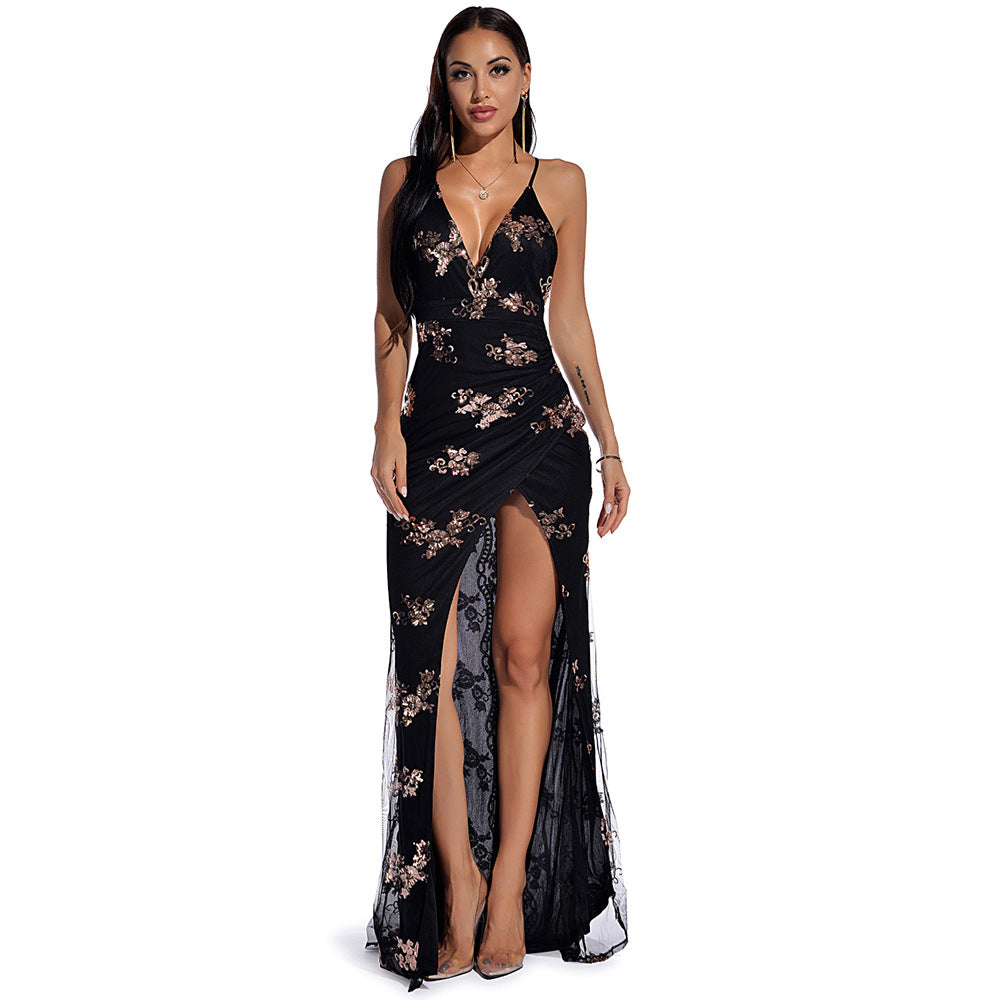 Amanda ryggfri maxiklänning, svart och guld
