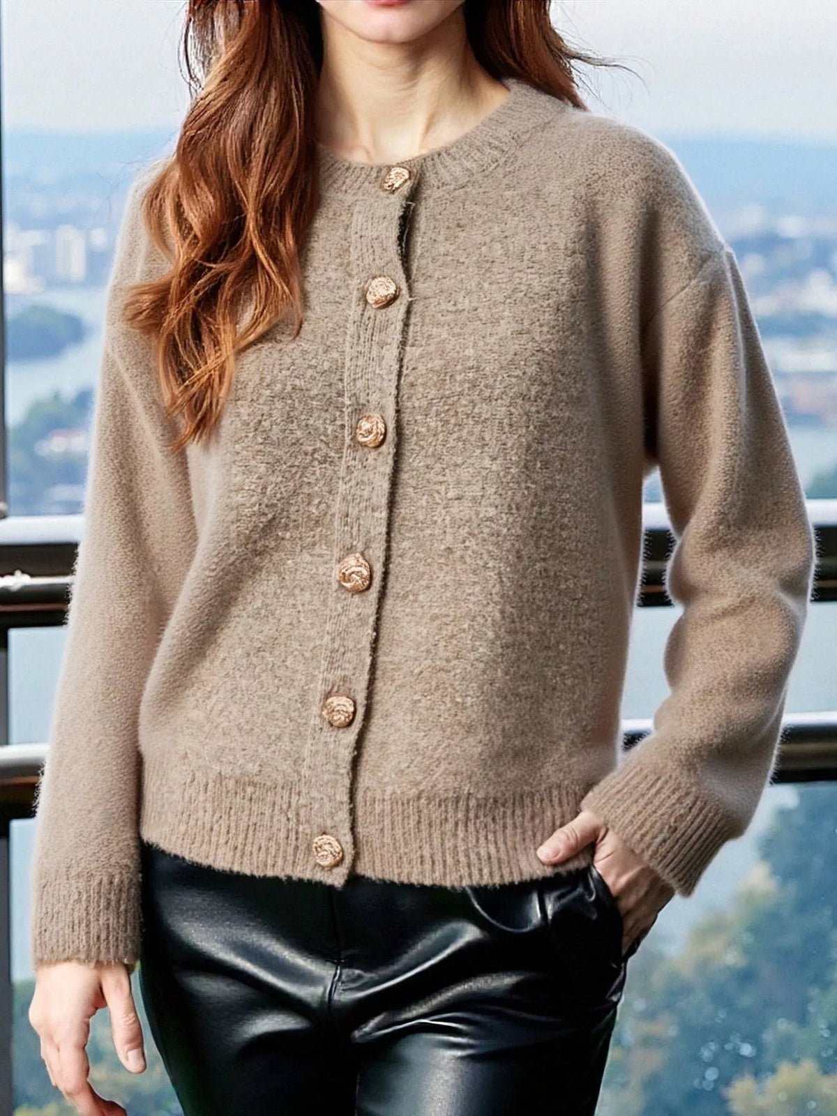 Undis kort cardigan, mörk aprikos