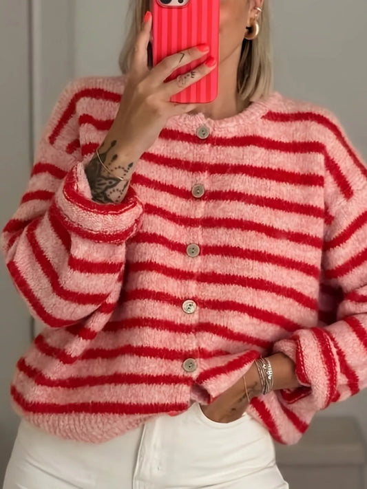 Matilda randig cardigan, röd