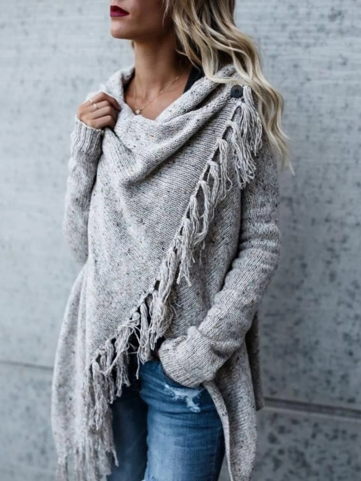 Finja cardigan med fransar, ljusgrå
