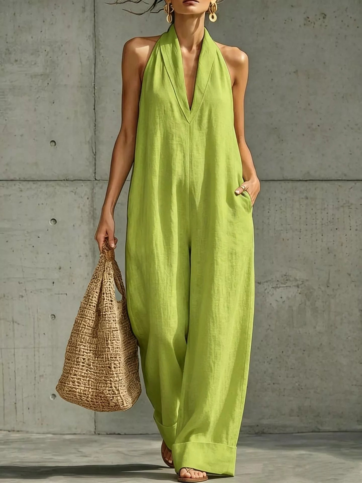 Alanis jumpsuit med halterneck, gulgrön