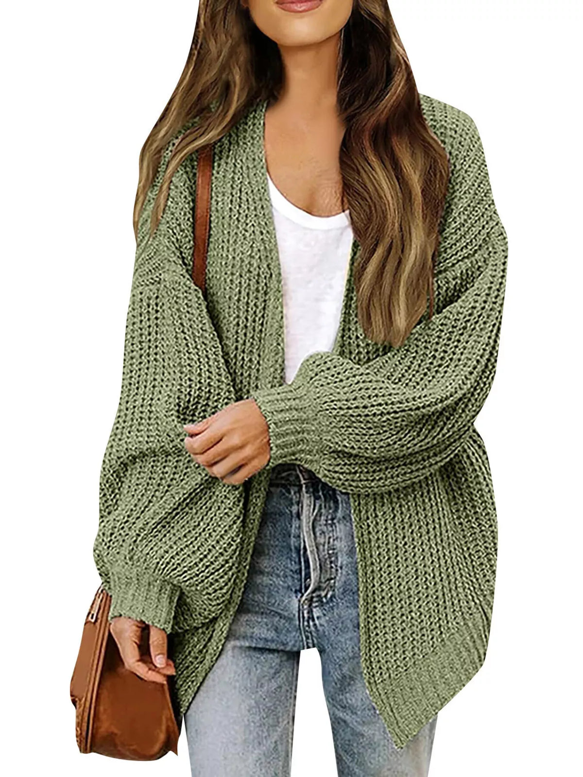 Rosemarie grovstickad cardigan, grön