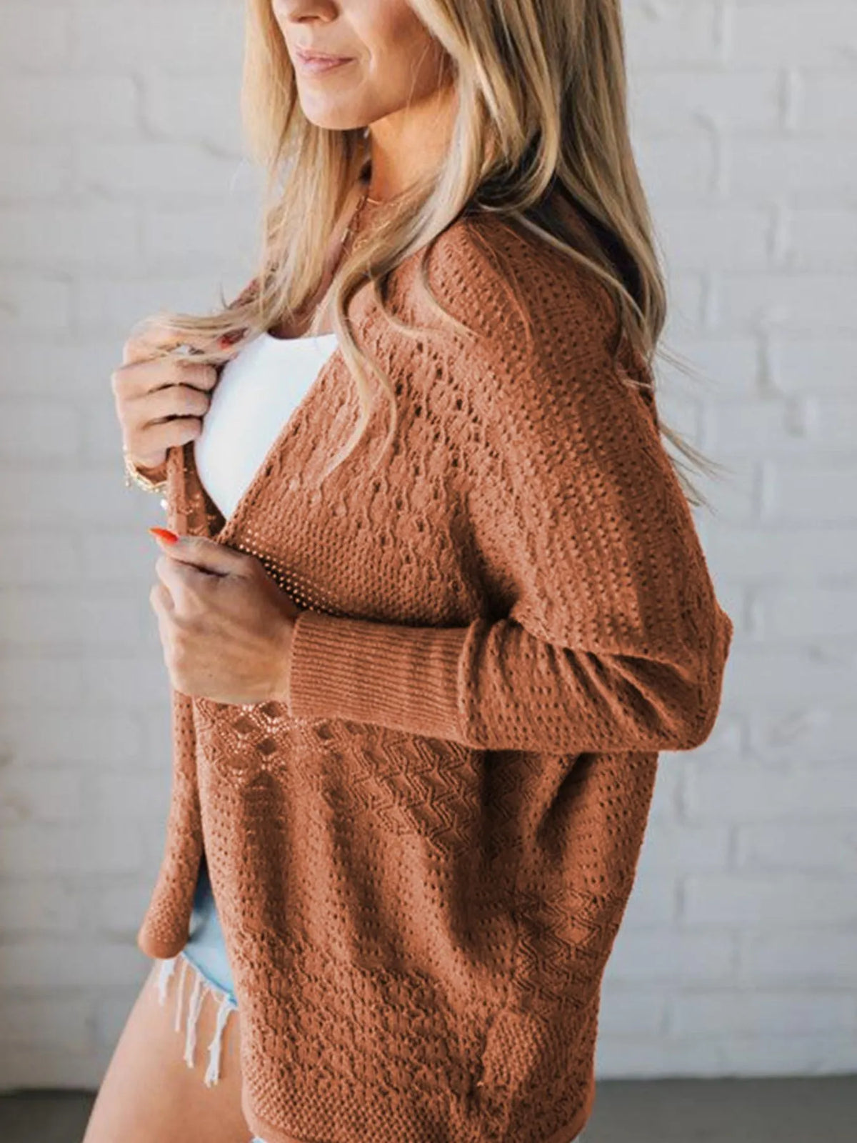 Merle hålstickad cardigan