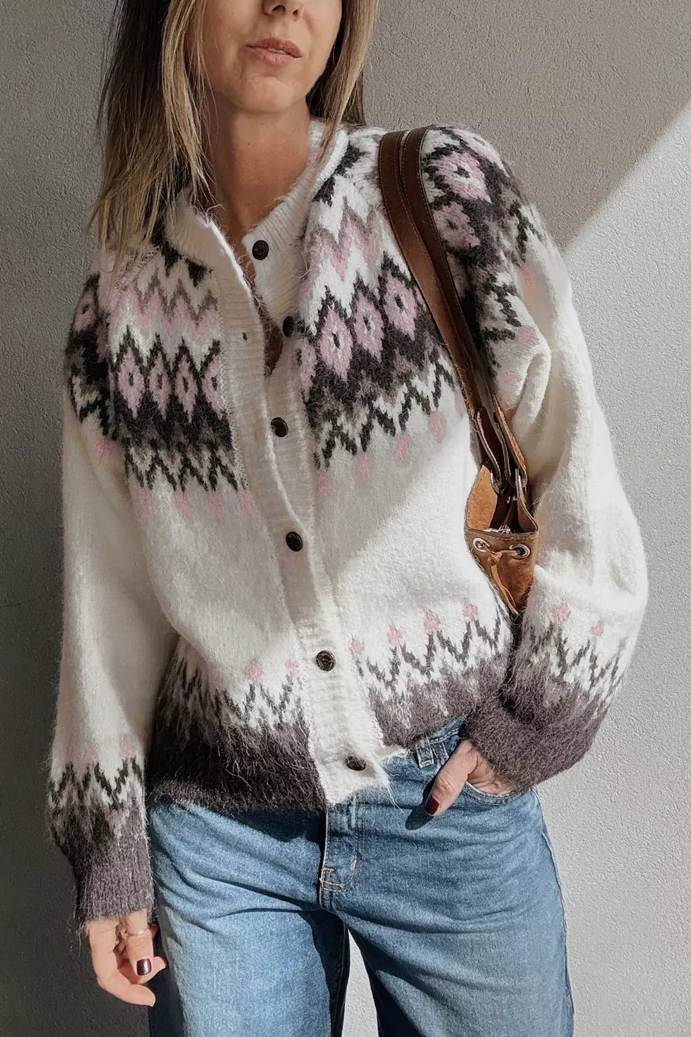Sigurlaug geometrisk cardigan, vit