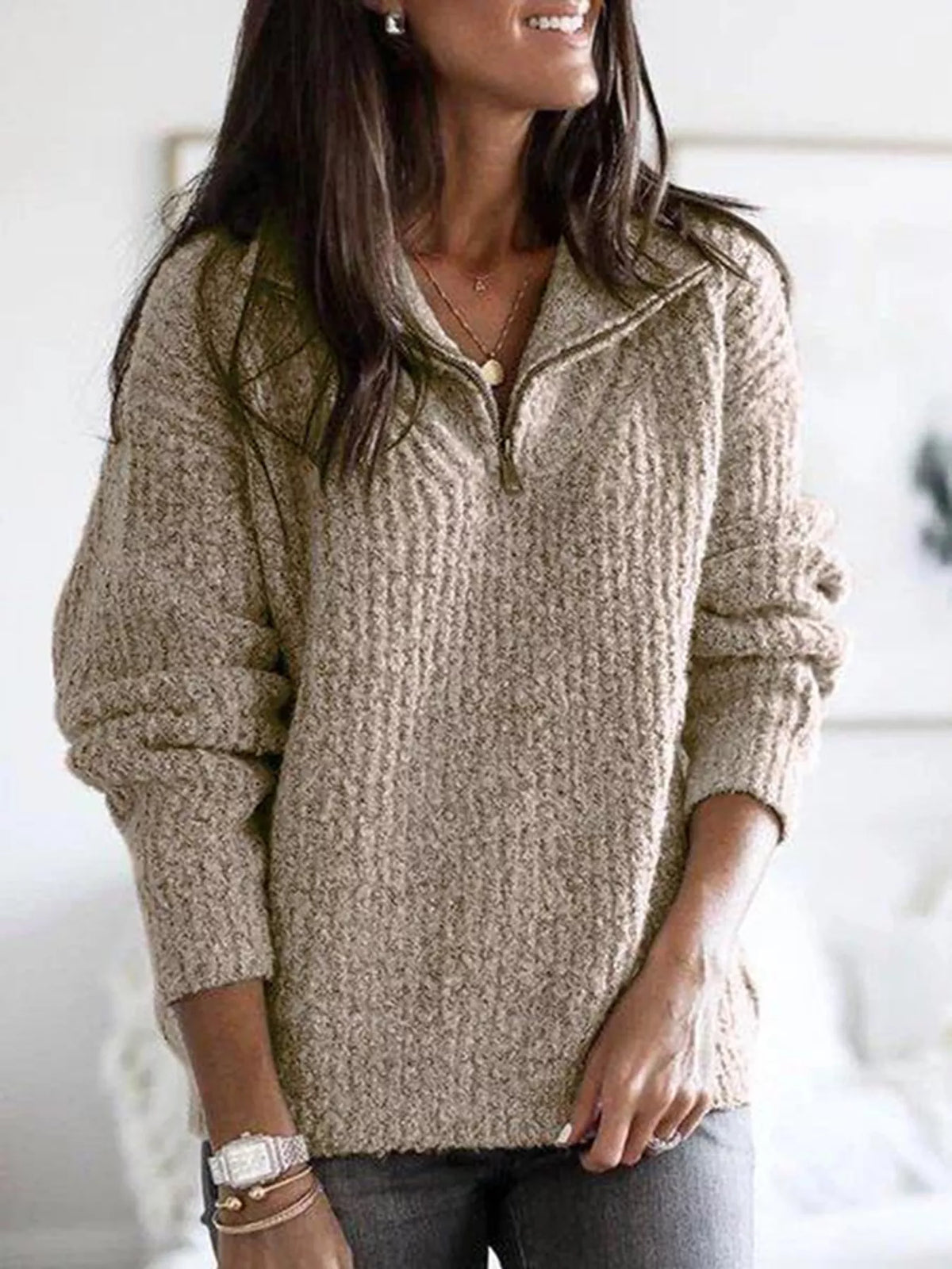 Ilaria ribbstickad tröja, khaki