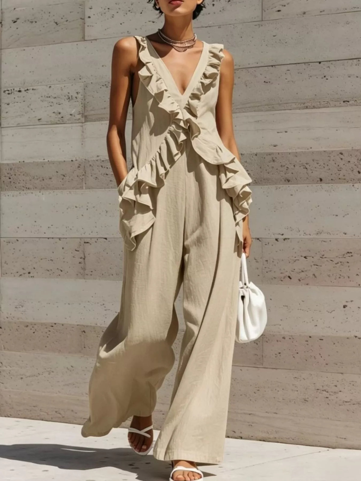 Calliope jumpsuit med volanger, khaki