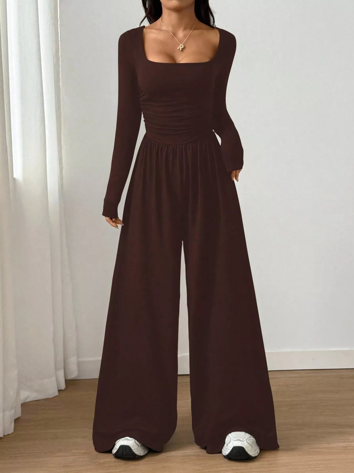 Jelena jumpsuit med fyrkantig ringning, brun