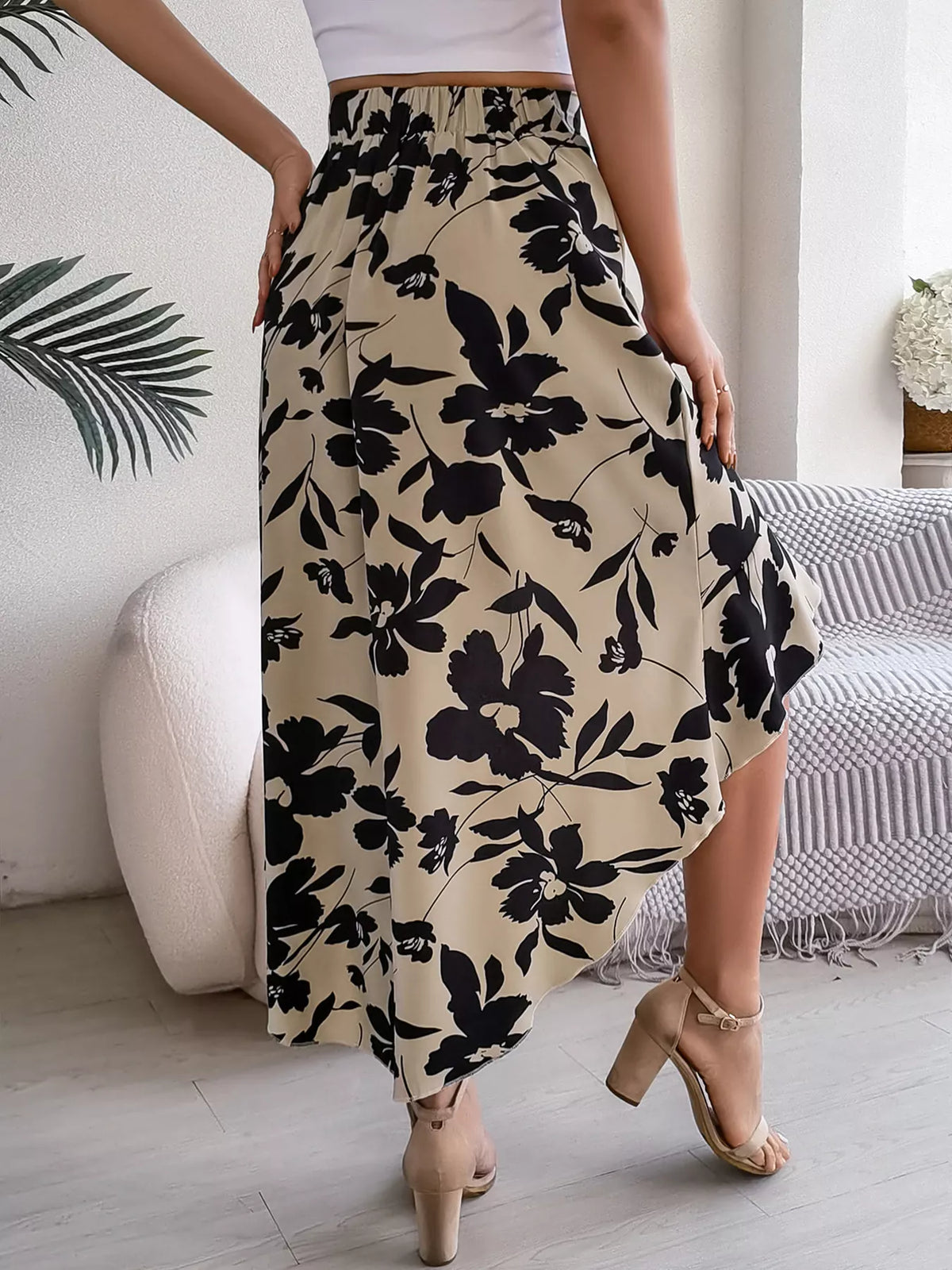Lena blommig kjol, khaki