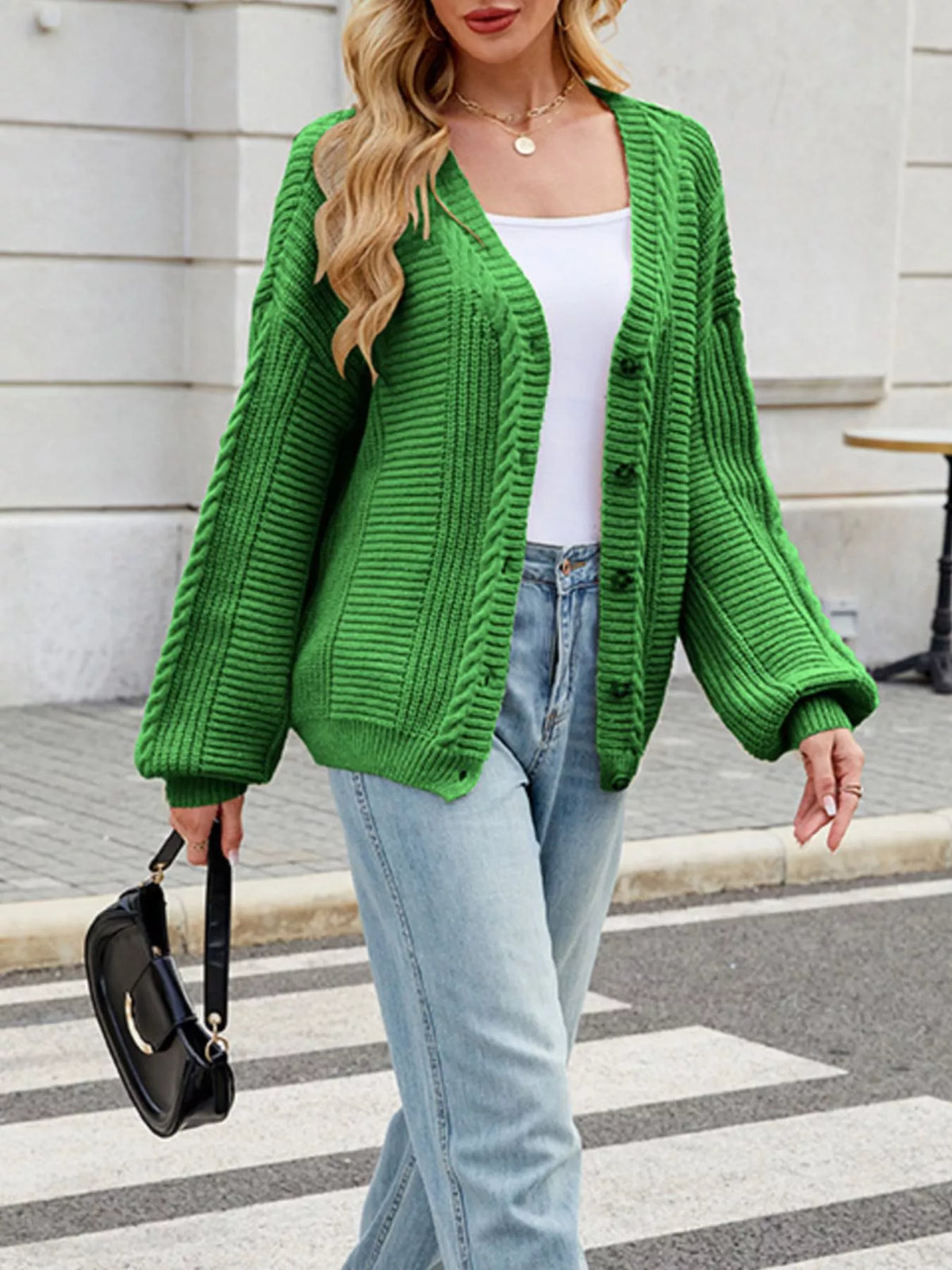 Irmelin kabelstickad cardigan, grön