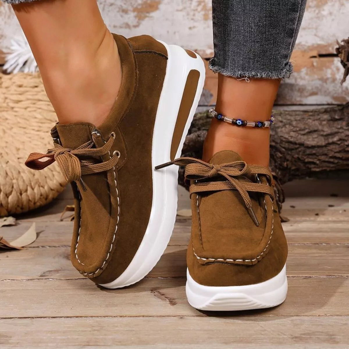 Kerry sneakers i läderlook, brun