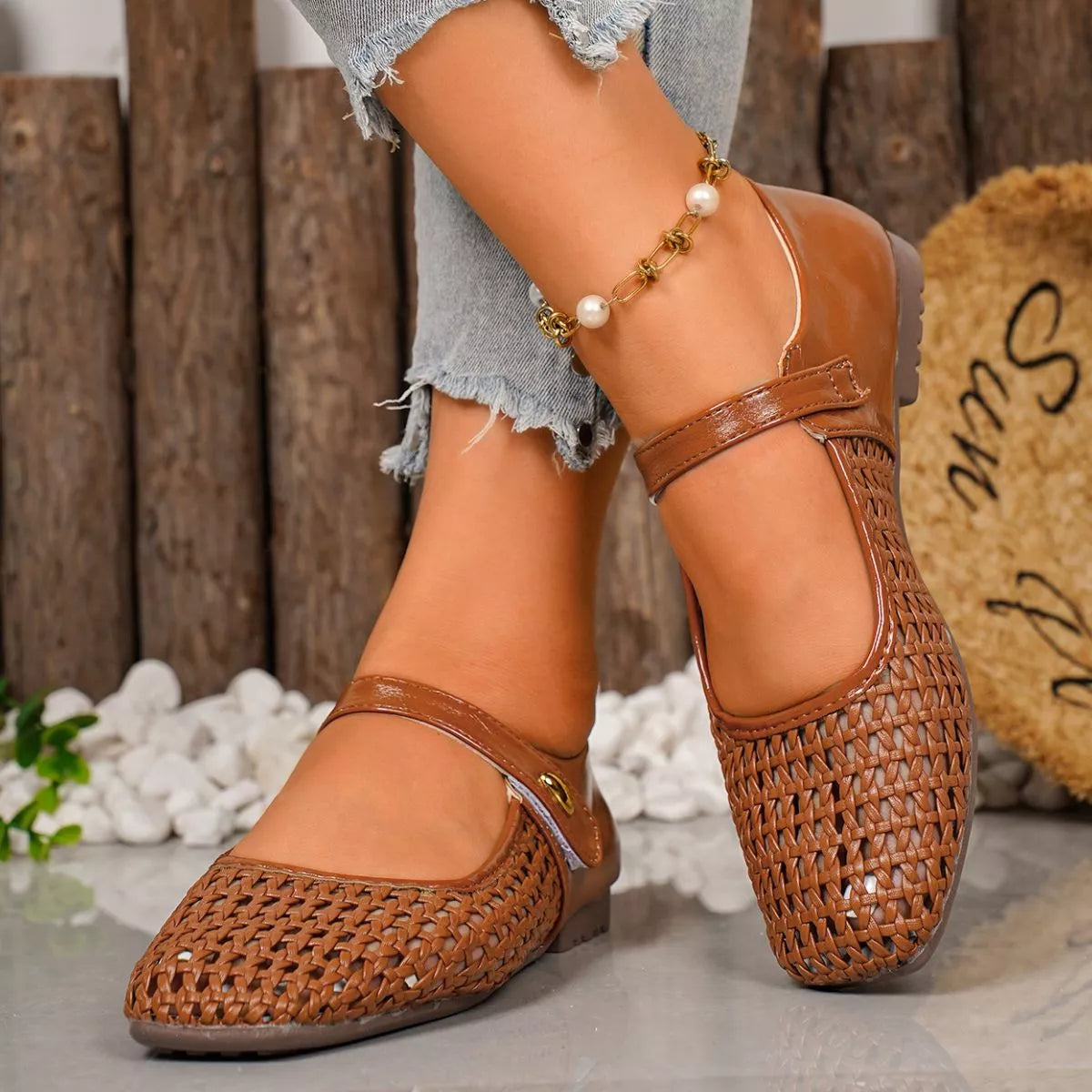 Alanna slip-ons i läderlook, brun