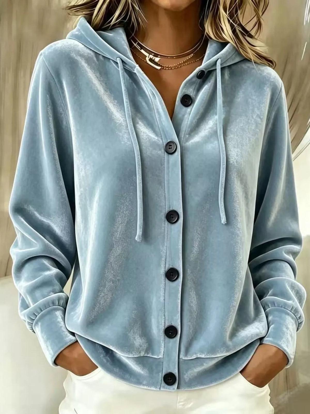 Susanne hoodie i sammet, ljusblå