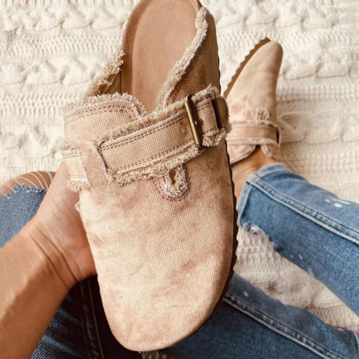 Evangelina loafers i läderlook, beige
