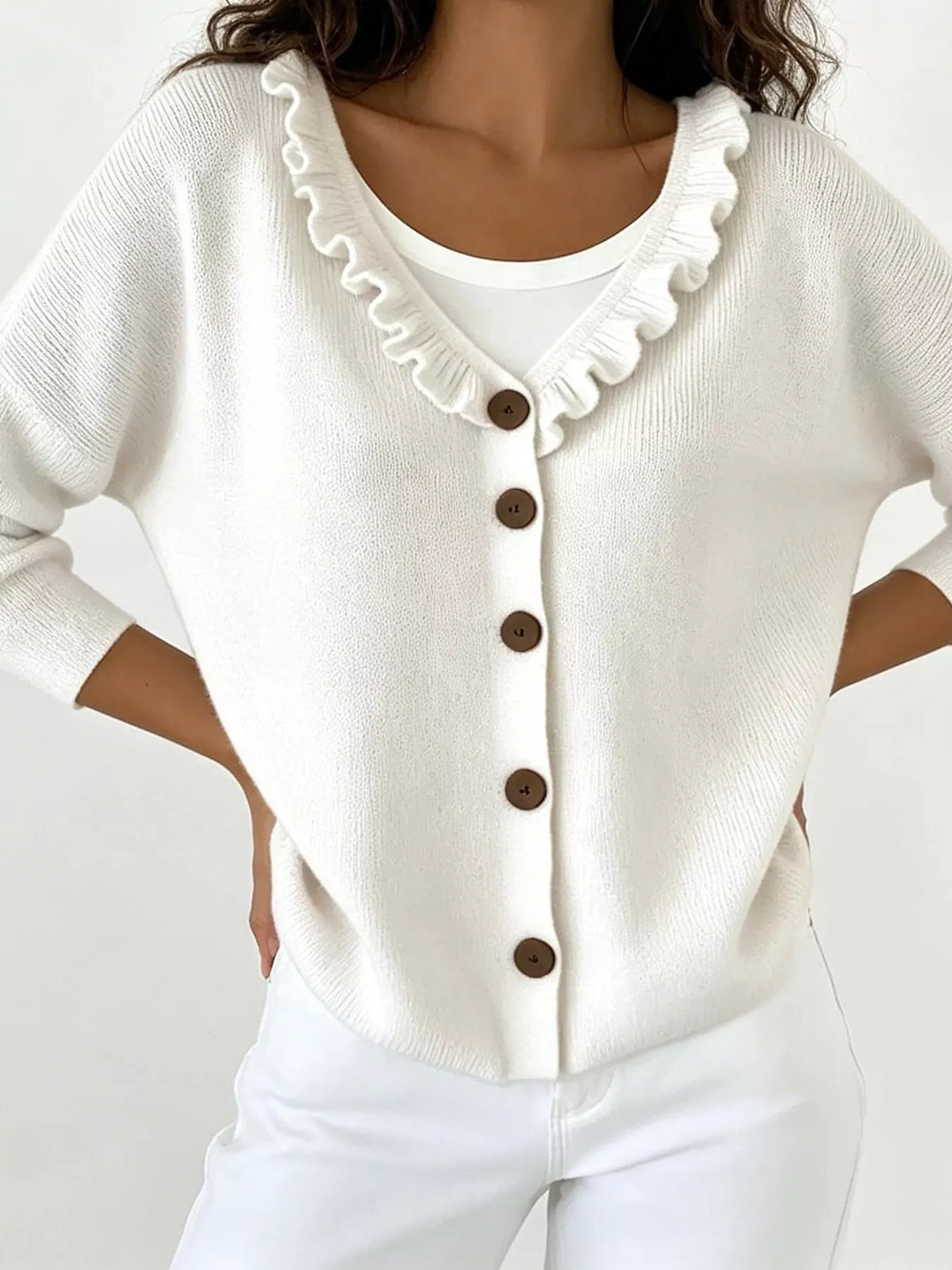 Amabel cardigan med volangkrage, vit