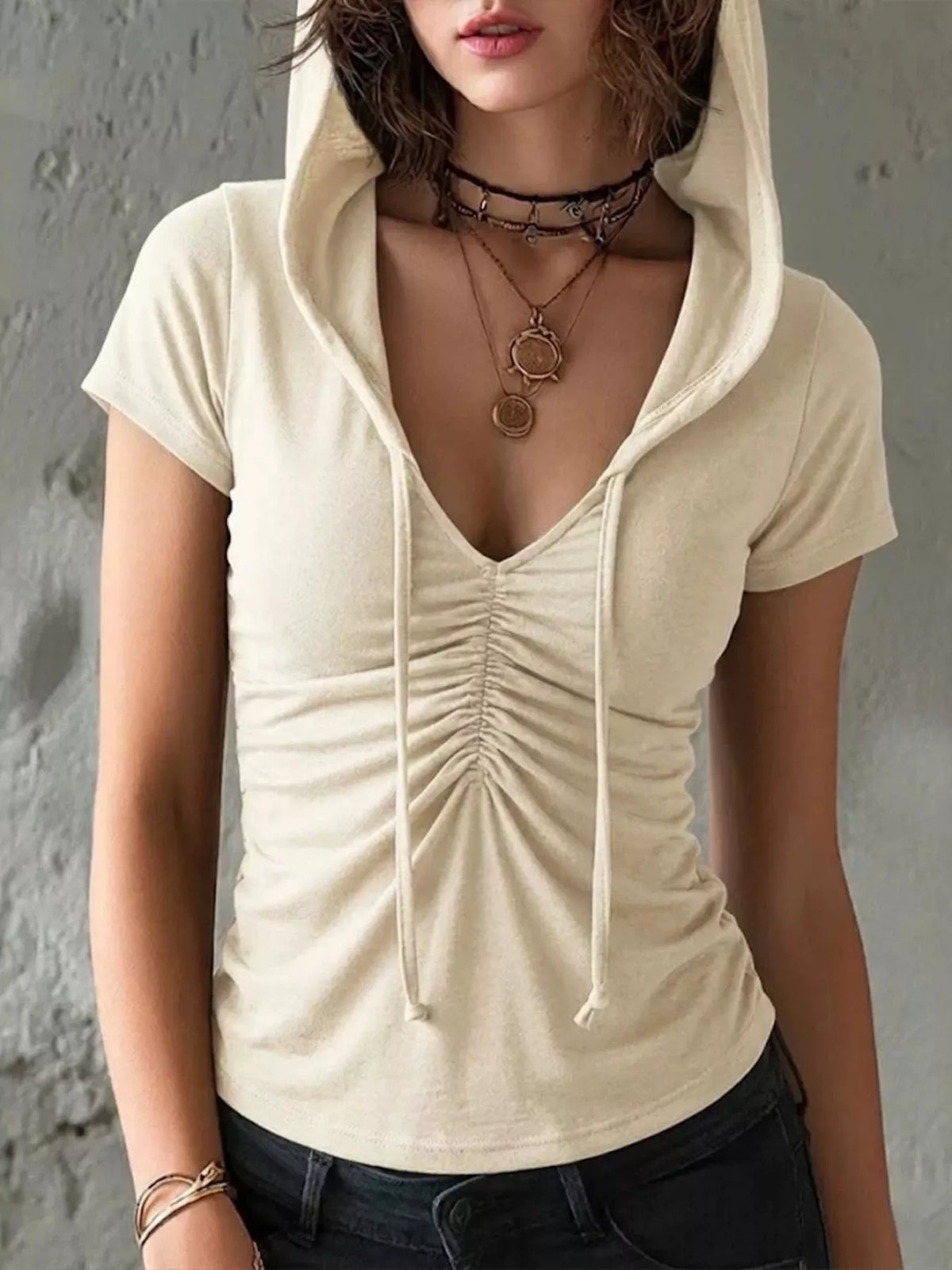 Carola smockad hoodie, krämvit