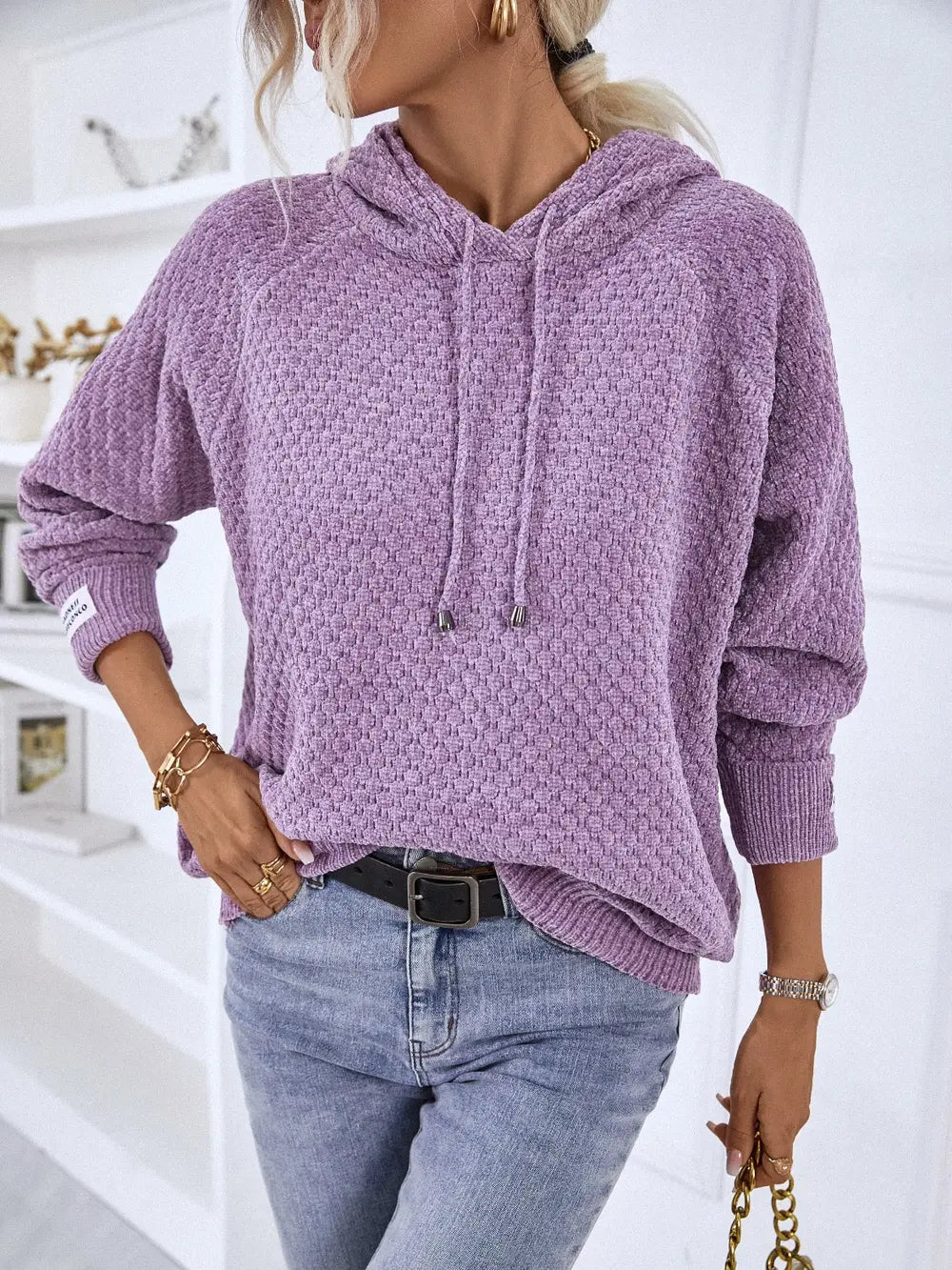 Felisa stickad hoodie, lavendel