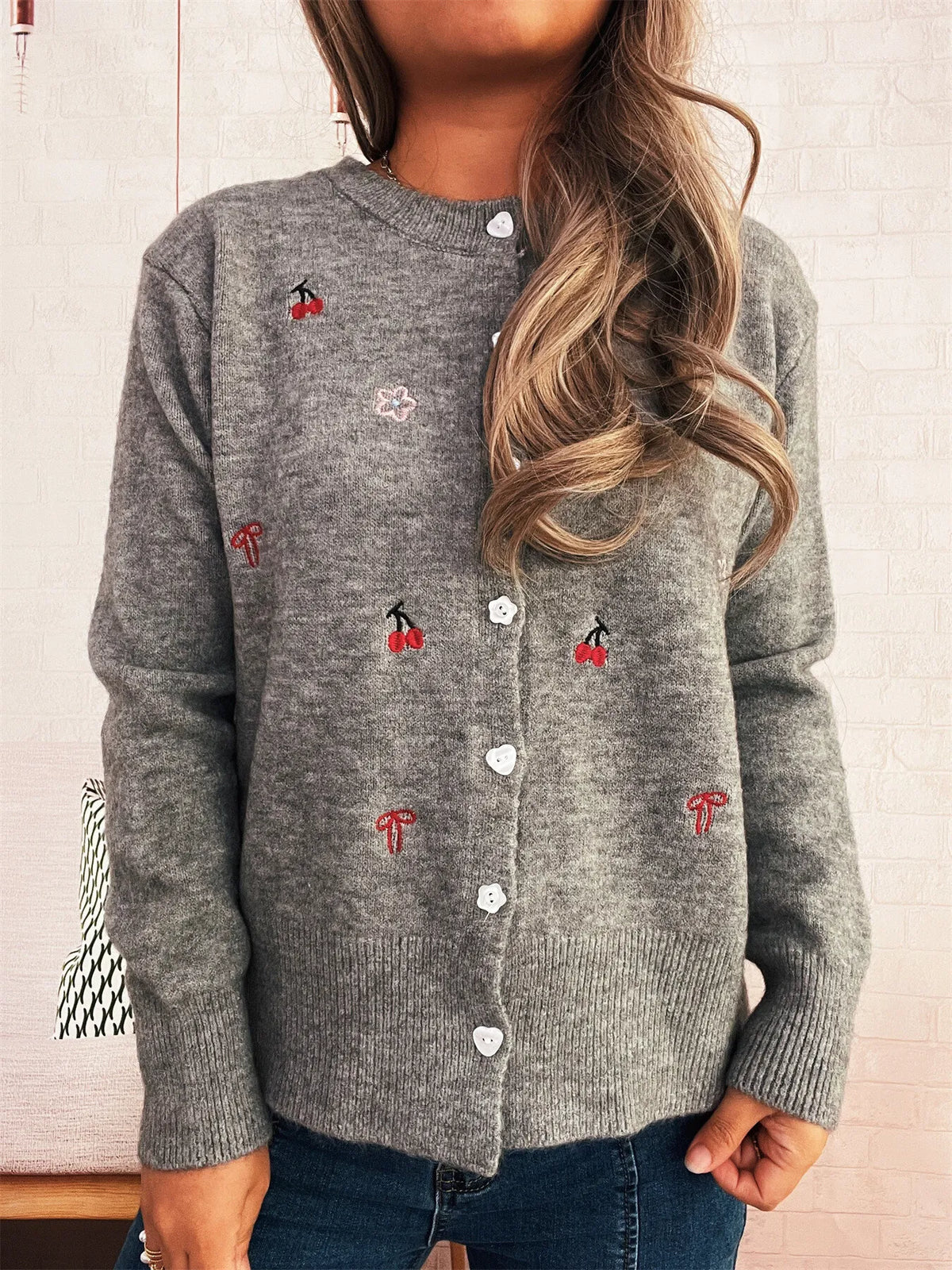 Angie ribbstickad cardigan, grå